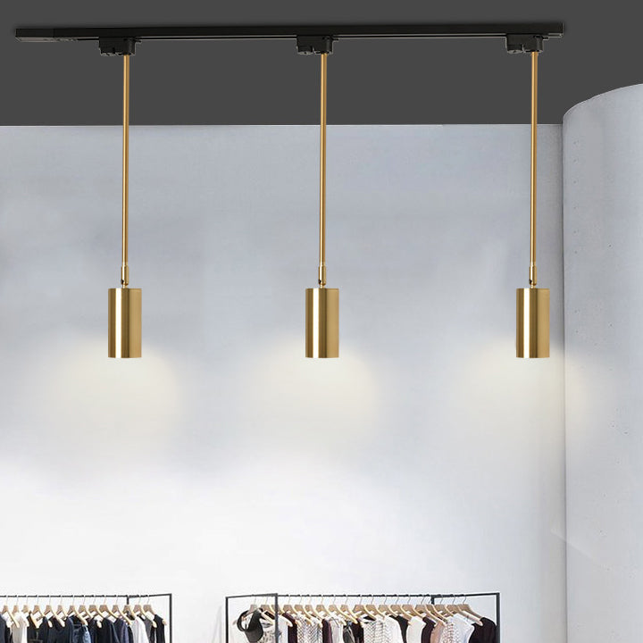 Suspension LED moderne minimaliste avec abat-jour en cylindre de fer et longue tige pour salon 