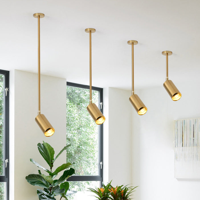 Suspension LED moderne minimaliste avec abat-jour en cylindre de fer et longue tige pour salon 