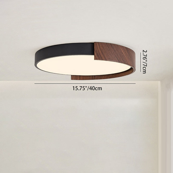 Luz de techo LED empotrada con pantalla redonda de PVC con acabado de grano de madera falso de hierro japonés tradicional para sala de estar 