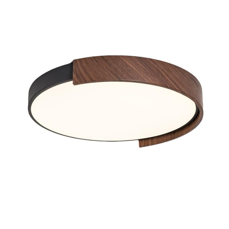 Traditionelle japanische Eisen-Faux-Holzmaserung PVC runde Schirm LED Deckenleuchte für Wohnzimmer 