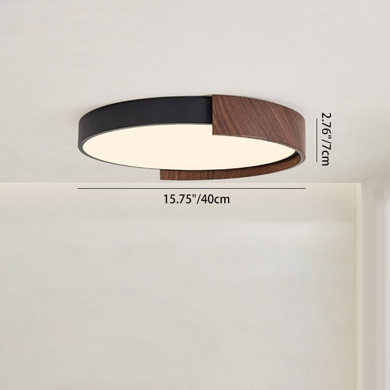 Traditionelle japanische Eisen-Faux-Holzmaserung PVC runde Schirm LED Deckenleuchte für Wohnzimmer 