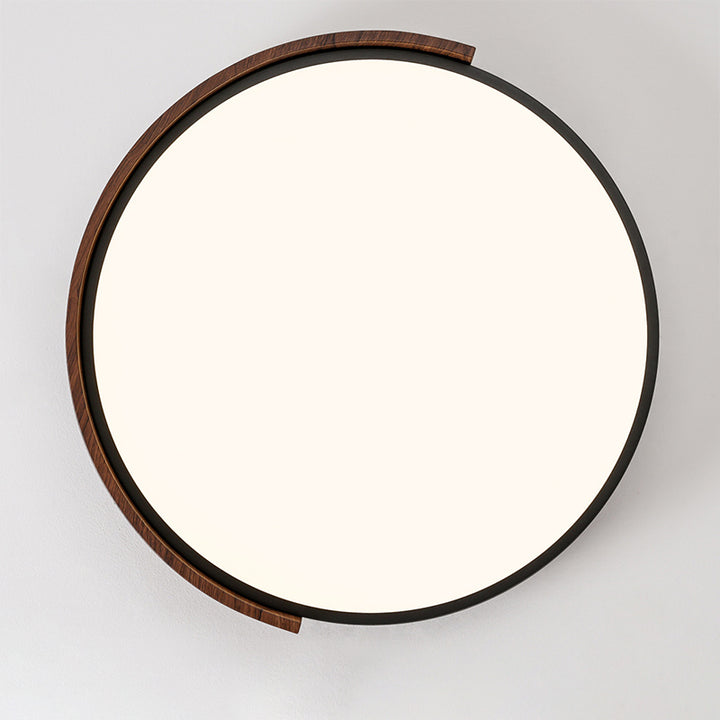 Traditional Japanese Iron Faux Woodgrain PVC Round Shade LED Flush Mount Ceiling Light For Living Room