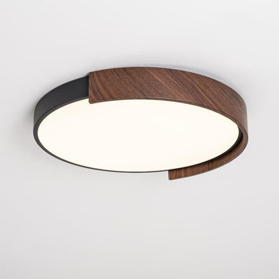 Traditionelle japanische Eisen-Faux-Holzmaserung PVC runde Schirm LED Deckenleuchte für Wohnzimmer 