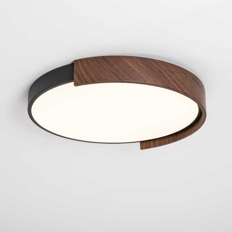 Traditionelle japanische Eisen-Faux-Holzmaserung PVC runde Schirm LED Deckenleuchte für Wohnzimmer 