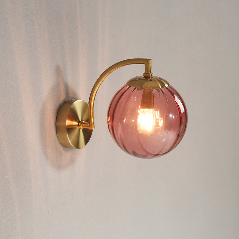 Modern Simplicity Water Corrugated Glass Sphere Shade Hardware 1-Light Wall Sconce Lamp For Bedroom