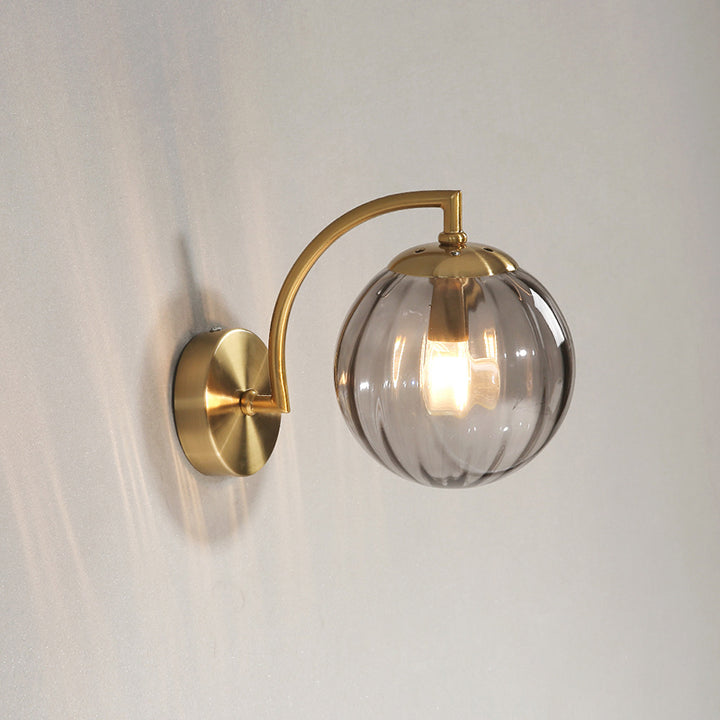 Modern Simplicity Water Corrugated Glass Sphere Shade Hardware 1-Light Wall Sconce Lamp For Bedroom