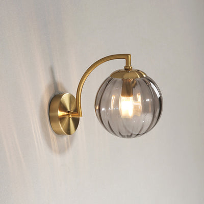 Modern Simplicity Water Corrugated Glass Sphere Shade Hardware 1-Light Wall Sconce Lamp For Bedroom