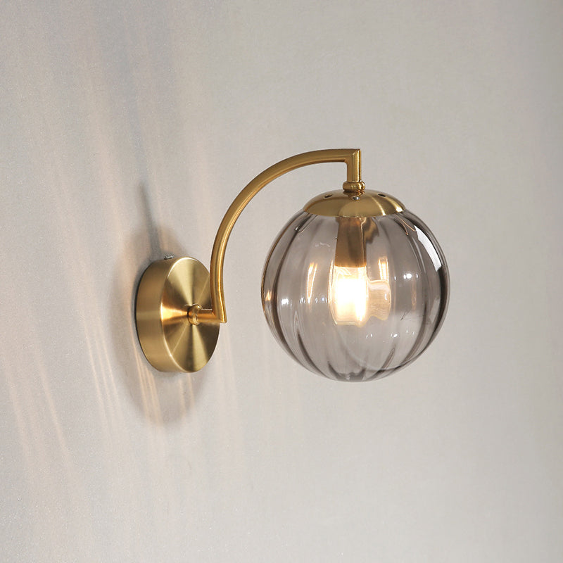 Modern Simplicity Water Corrugated Glass Sphere Shade Hardware 1-Light Wall Sconce Lamp For Bedroom