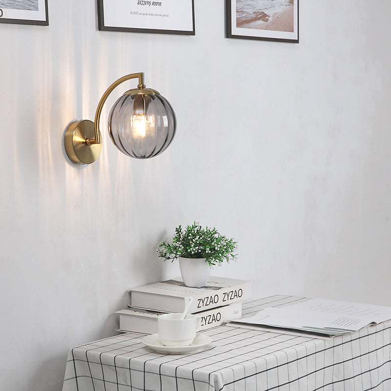 Modern Simplicity Water Corrugated Glass Sphere Shade Hardware 1-Light Wall Sconce Lamp For Bedroom