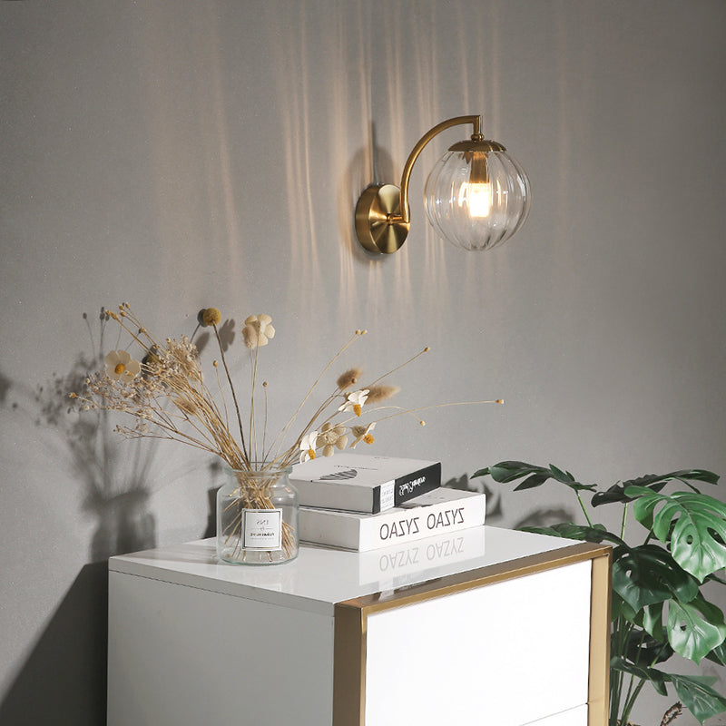 Modern Simplicity Water Corrugated Glass Sphere Shade Hardware 1-Light Wall Sconce Lamp For Bedroom