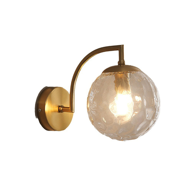 Modern Simplicity Water Corrugated Glass Sphere Shade Hardware 1-Light Wall Sconce Lamp For Bedroom