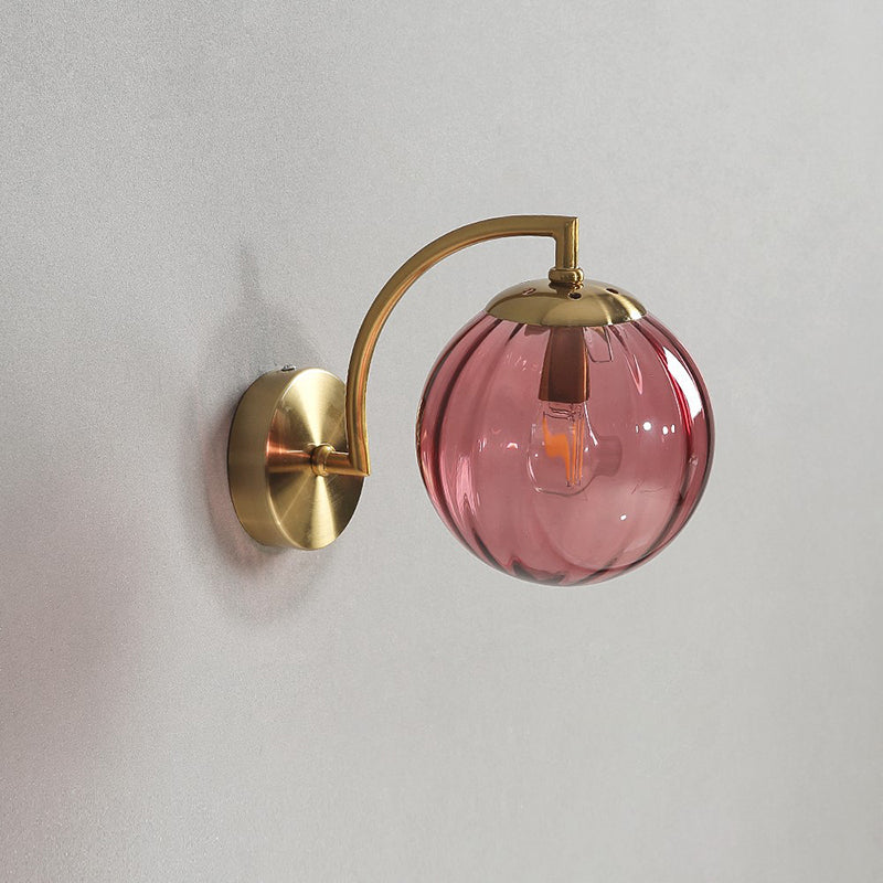 Modern Simplicity Water Corrugated Glass Sphere Shade Hardware 1-Light Wall Sconce Lamp For Bedroom