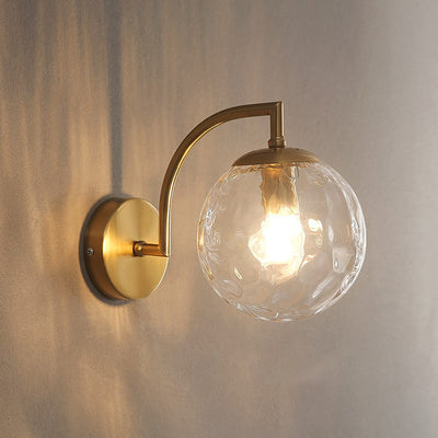 Modern Simplicity Water Corrugated Glass Sphere Shade Hardware 1-Light Wall Sconce Lamp For Bedroom