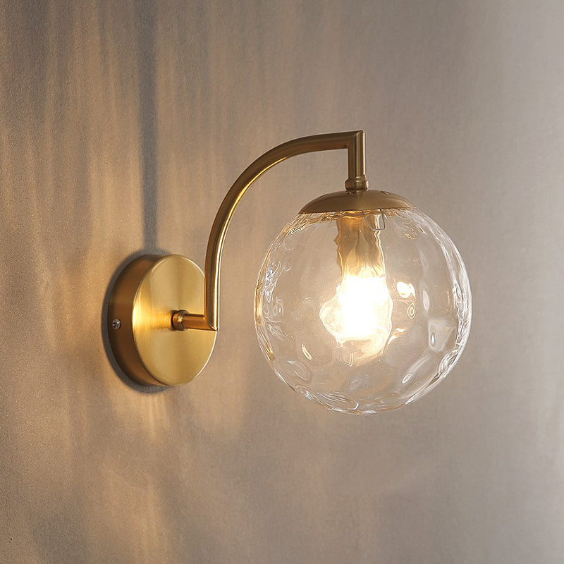 Modern Simplicity Water Corrugated Glass Sphere Shade Hardware 1-Light Wall Sconce Lamp For Bedroom