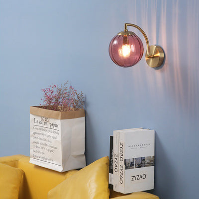 Modern Simplicity Water Corrugated Glass Sphere Shade Hardware 1-Light Wall Sconce Lamp For Bedroom
