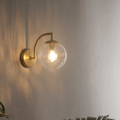 Modern Simplicity Water Corrugated Glass Sphere Shade Hardware 1-Light Wall Sconce Lamp For Bedroom