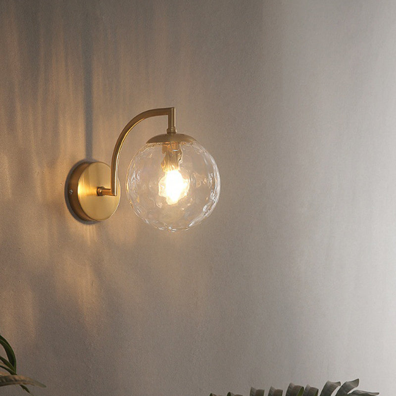 Modern Simplicity Water Corrugated Glass Sphere Shade Hardware 1-Light Wall Sconce Lamp For Bedroom