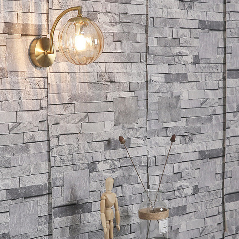 Modern Simplicity Water Corrugated Glass Sphere Shade Hardware 1-Light Wall Sconce Lamp For Bedroom