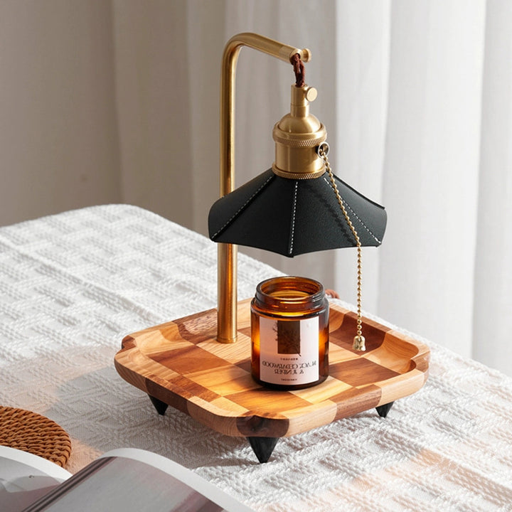 Moderne eklektische achteckige Lederschirm Walnussholz Basis Messing 1-Licht Schmelzwachs Tischlampe für Schlafzimmer 