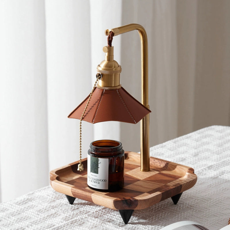 Moderne eklektische achteckige Lederschirm Walnussholz Basis Messing 1-Licht Schmelzwachs Tischlampe für Schlafzimmer 