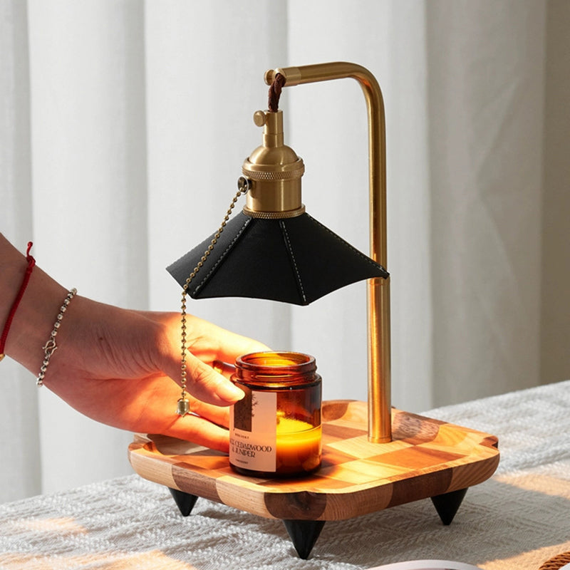 Moderne eklektische achteckige Lederschirm Walnussholz Basis Messing 1-Licht Schmelzwachs Tischlampe für Schlafzimmer 