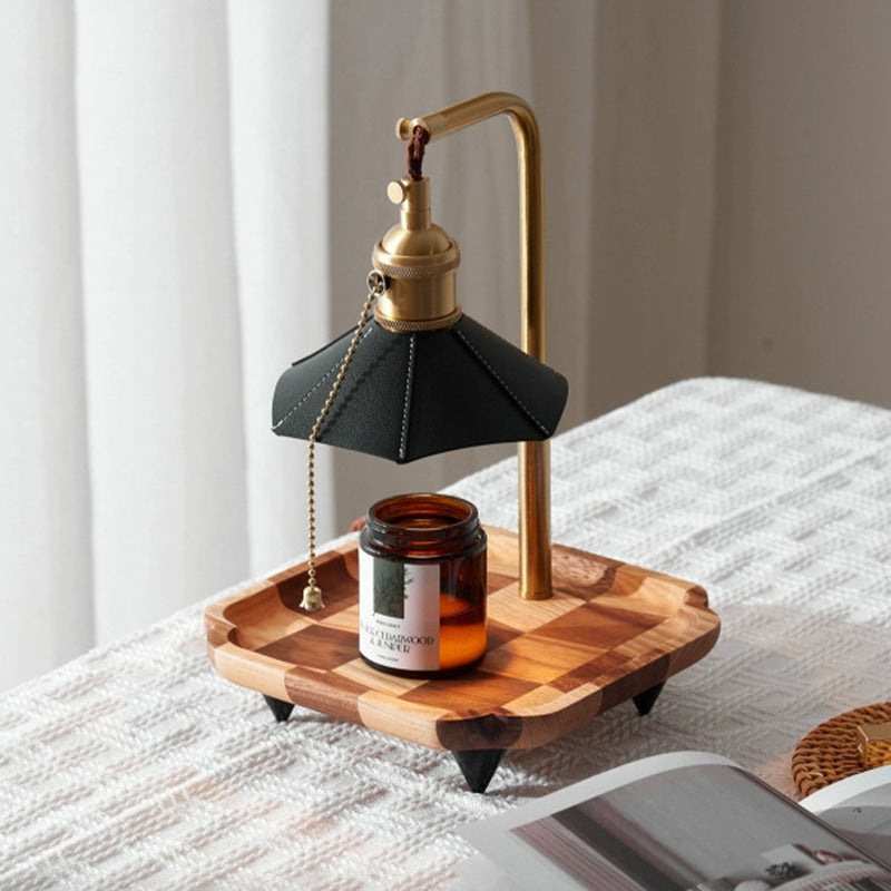 Moderne eklektische achteckige Lederschirm Walnussholz Basis Messing 1-Licht Schmelzwachs Tischlampe für Schlafzimmer 