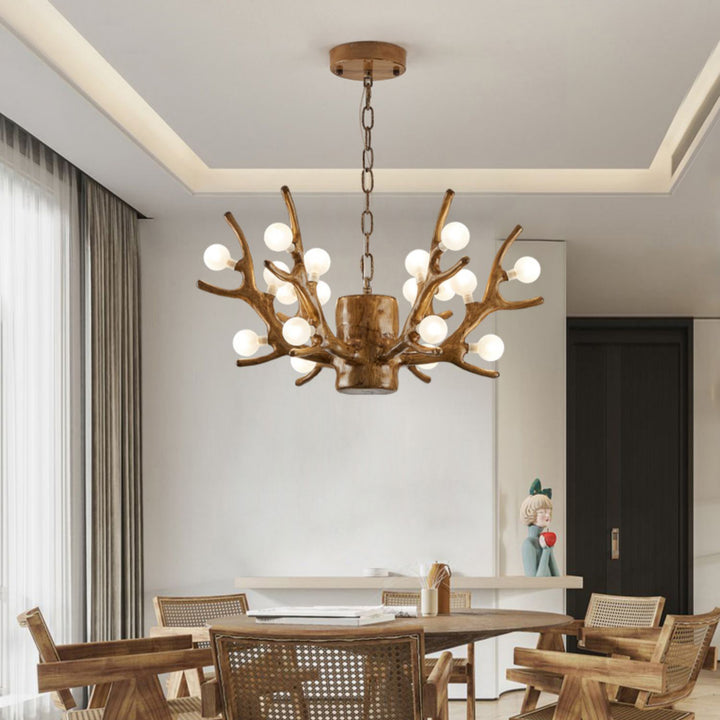 Modern Art Deco Antlers Resin Branches Glass Ball Shade 18-Light Chandelier For Living Room