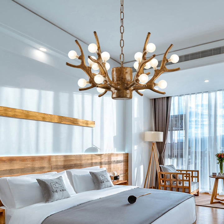 Modern Art Deco Antlers Resin Branches Glass Ball Shade 18-Light Chandelier For Living Room