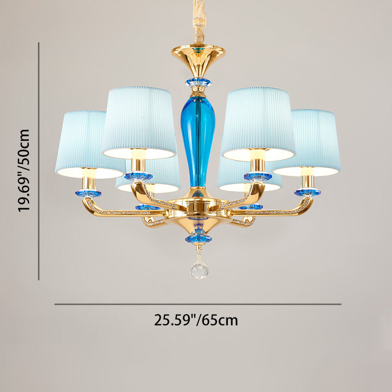 Art déco moderne avec abat-jour en tissu plissé, cadre en alliage de zinc, lustre à 6/8 lumières pour salon 