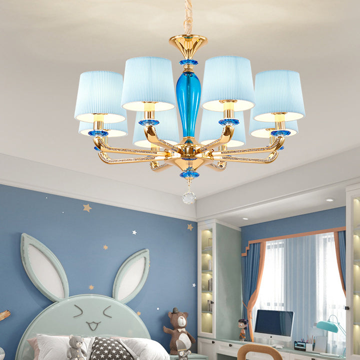 Art déco moderne avec abat-jour en tissu plissé, cadre en alliage de zinc, lustre à 6/8 lumières pour salon 