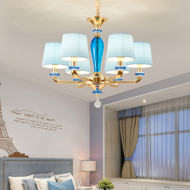 Art déco moderne avec abat-jour en tissu plissé, cadre en alliage de zinc, lustre à 6/8 lumières pour salon 