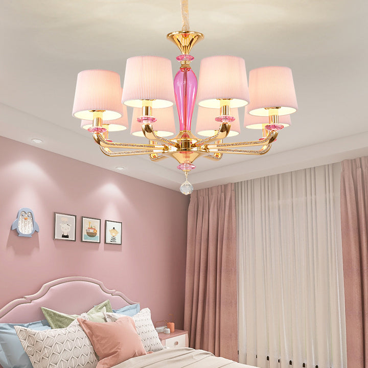 Art déco moderne avec abat-jour en tissu plissé, cadre en alliage de zinc, lustre à 6/8 lumières pour salon 