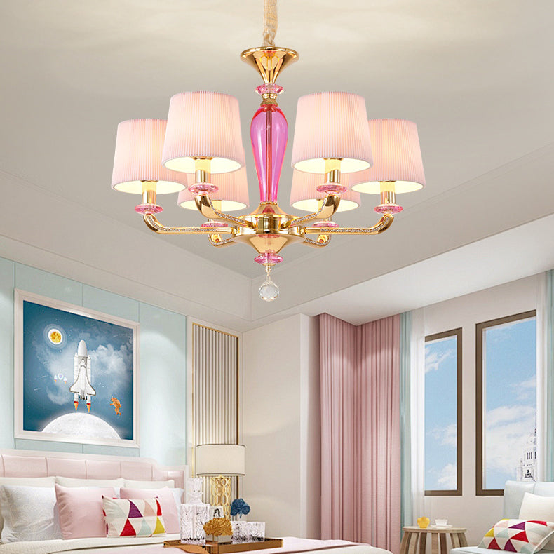 Art déco moderne avec abat-jour en tissu plissé, cadre en alliage de zinc, lustre à 6/8 lumières pour salon 