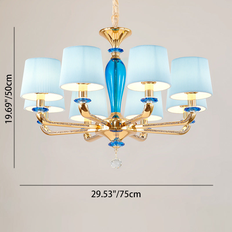 Art déco moderne avec abat-jour en tissu plissé, cadre en alliage de zinc, lustre à 6/8 lumières pour salon 