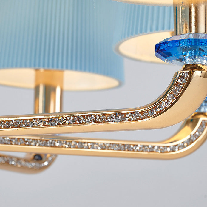 Art déco moderne avec abat-jour en tissu plissé, cadre en alliage de zinc, lustre à 6/8 lumières pour salon 