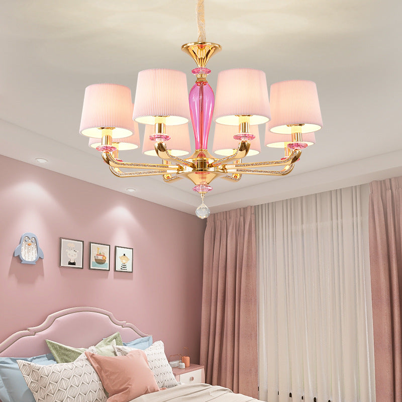 Art déco moderne avec abat-jour en tissu plissé, cadre en alliage de zinc, lustre à 6/8 lumières pour salon 
