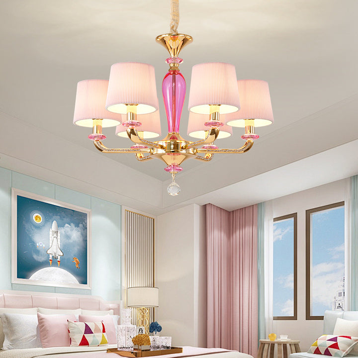 Art déco moderne avec abat-jour en tissu plissé, cadre en alliage de zinc, lustre à 6/8 lumières pour salon 