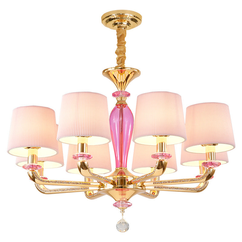 Art déco moderne avec abat-jour en tissu plissé, cadre en alliage de zinc, lustre à 6/8 lumières pour salon 