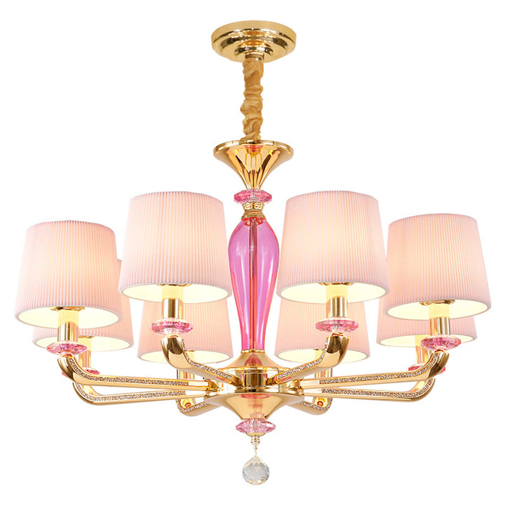 Art déco moderne avec abat-jour en tissu plissé, cadre en alliage de zinc, lustre à 6/8 lumières pour salon 