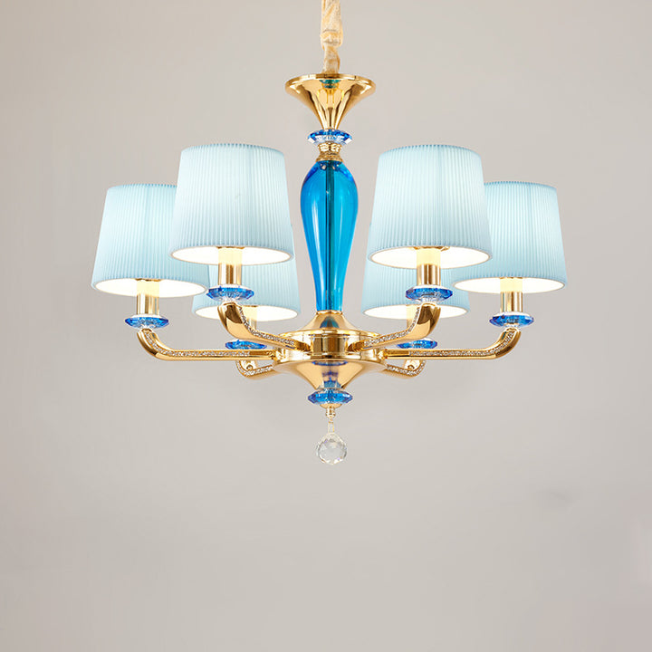 Art déco moderne avec abat-jour en tissu plissé, cadre en alliage de zinc, lustre à 6/8 lumières pour salon 