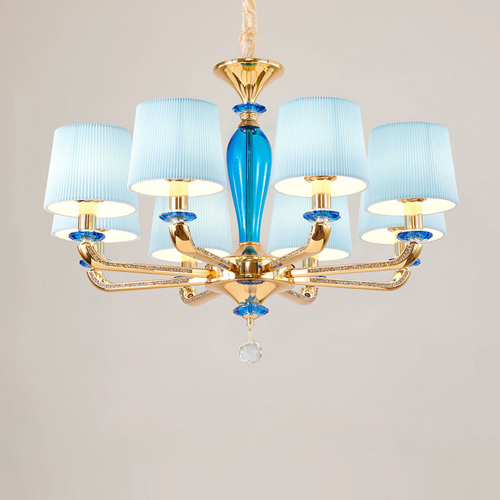 Art déco moderne avec abat-jour en tissu plissé, cadre en alliage de zinc, lustre à 6/8 lumières pour salon 