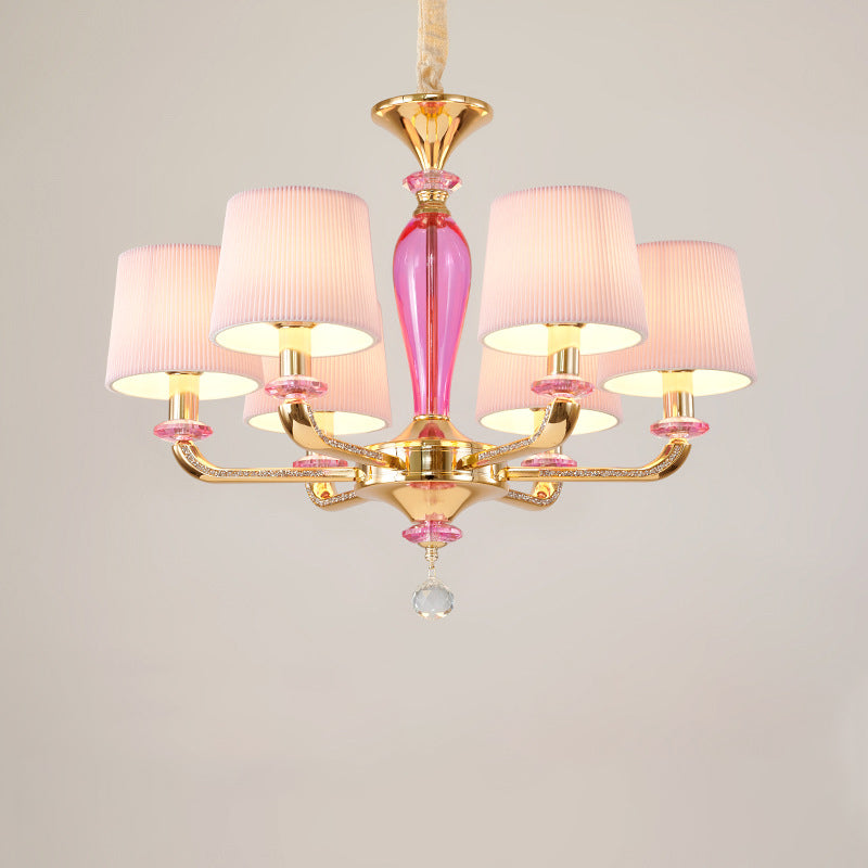 Art déco moderne avec abat-jour en tissu plissé, cadre en alliage de zinc, lustre à 6/8 lumières pour salon 