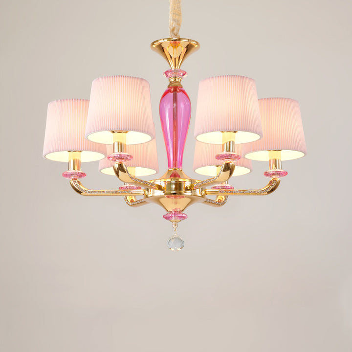 Art déco moderne avec abat-jour en tissu plissé, cadre en alliage de zinc, lustre à 6/8 lumières pour salon 