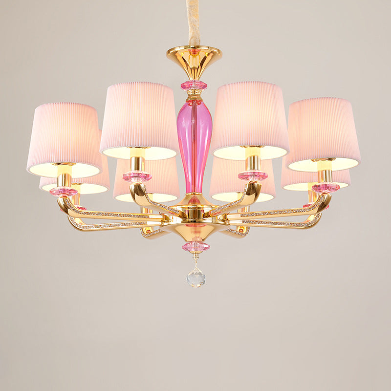 Art déco moderne avec abat-jour en tissu plissé, cadre en alliage de zinc, lustre à 6/8 lumières pour salon 