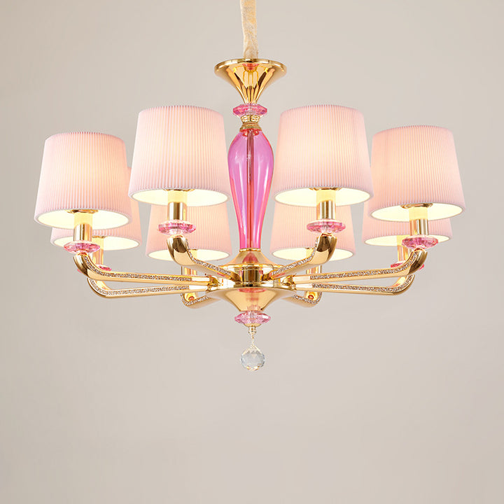 Art déco moderne avec abat-jour en tissu plissé, cadre en alliage de zinc, lustre à 6/8 lumières pour salon 