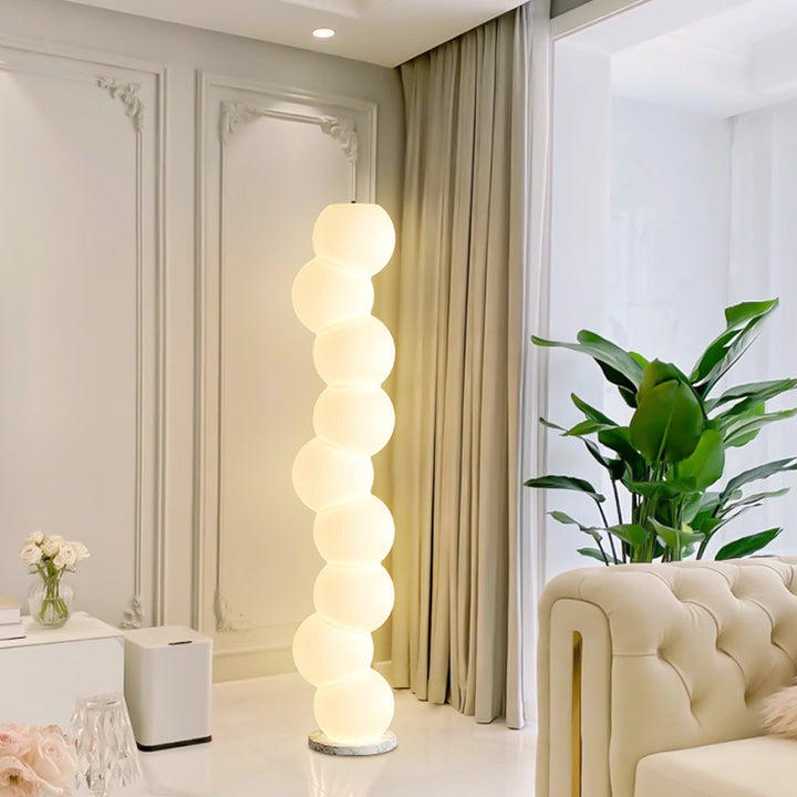 Zeitgenössische Einfachheit PE Ball Spieß Marmor Basis LED Stehende Stehlampe Für Schlafzimmer 