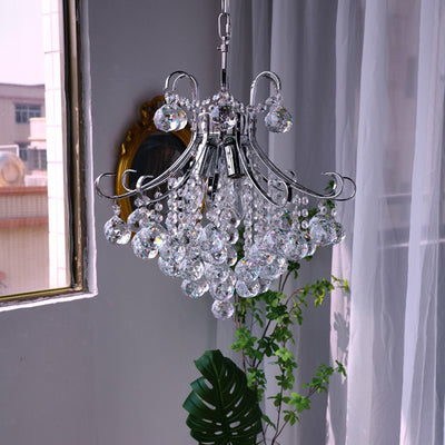 Modern Luxury Crystal String Hardware Arc Frame 4-Light Chandelier For Living Room