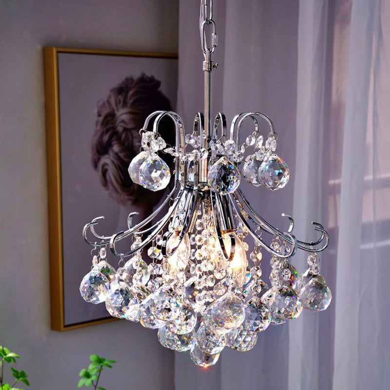 Modern Luxury Crystal String Hardware Arc Frame 4-Light Chandelier For Living Room