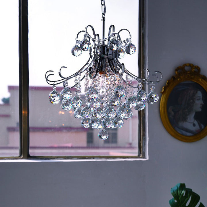 Modern Luxury Crystal String Hardware Arc Frame 4-Light Chandelier For Living Room