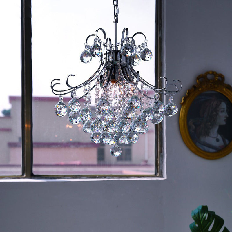 Modern Luxury Crystal String Hardware Arc Frame 4-Light Chandelier For Living Room